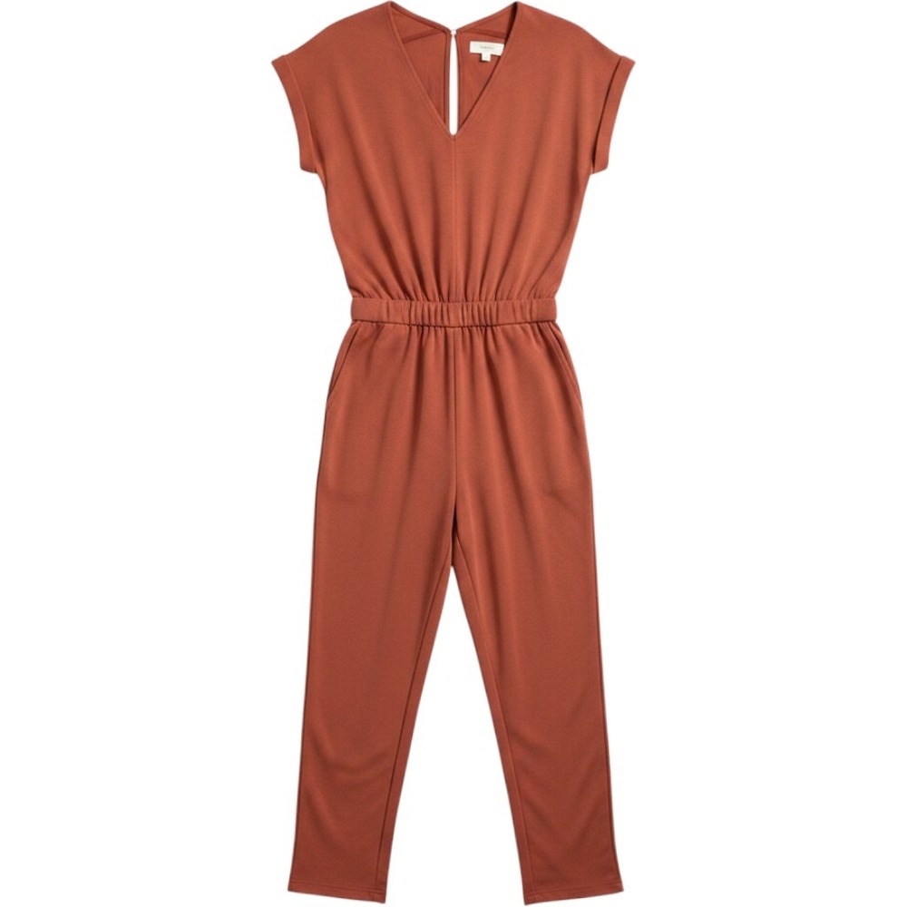Lou & Grey Jumpsuit Women S Rust Orange V-Neck Elastic Waist Casual Pocketed
